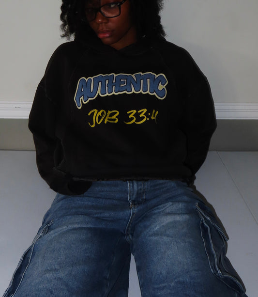 Vintage Custom Washed Frayed-Hem Hoodie - Black
