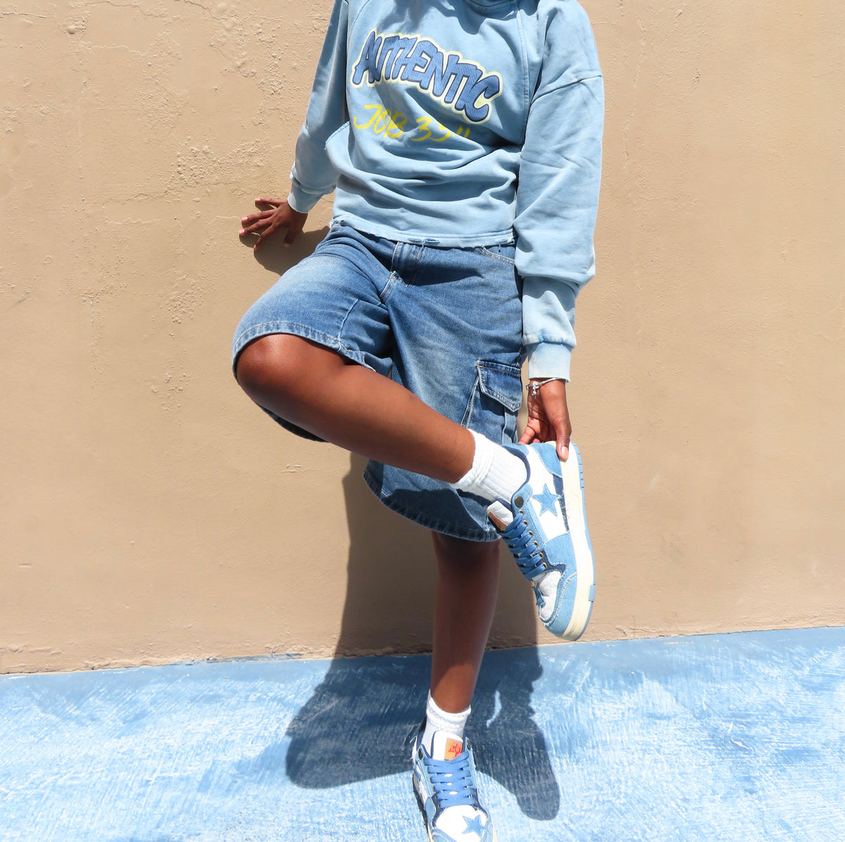 Vintage Custom Washed Frayed-Hem Hoodie - Blue
